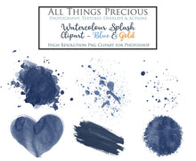 Load image into Gallery viewer, WATERCOLOUR SPLASH &amp; SPLATTER - Gold &amp; Blue - Clipart

