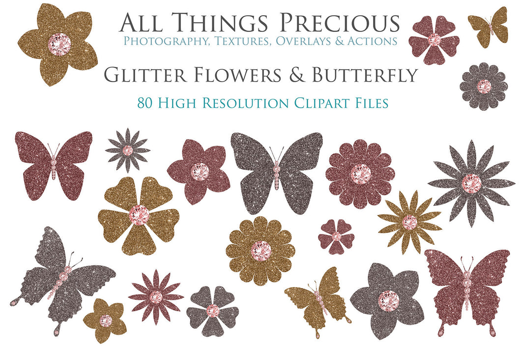 FLOWERS & BUTTERFLY BLING Set 1 - Clipart FREE DOWNLOAD