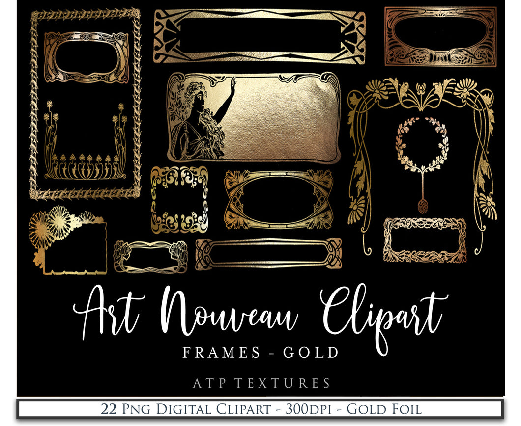 ART NOUVEAU GOLD FRAMES - Digital Clipart