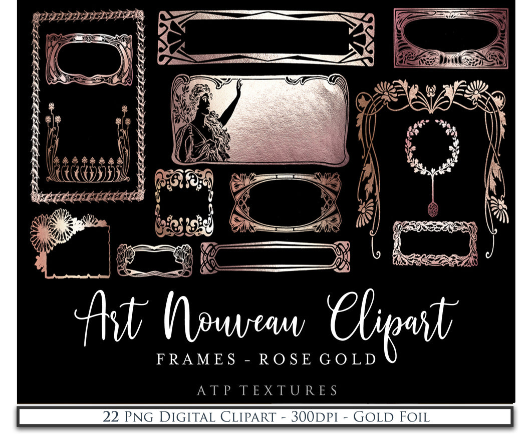 ART NOUVEAU ROSE GOLD FRAMES - Digital Clipart