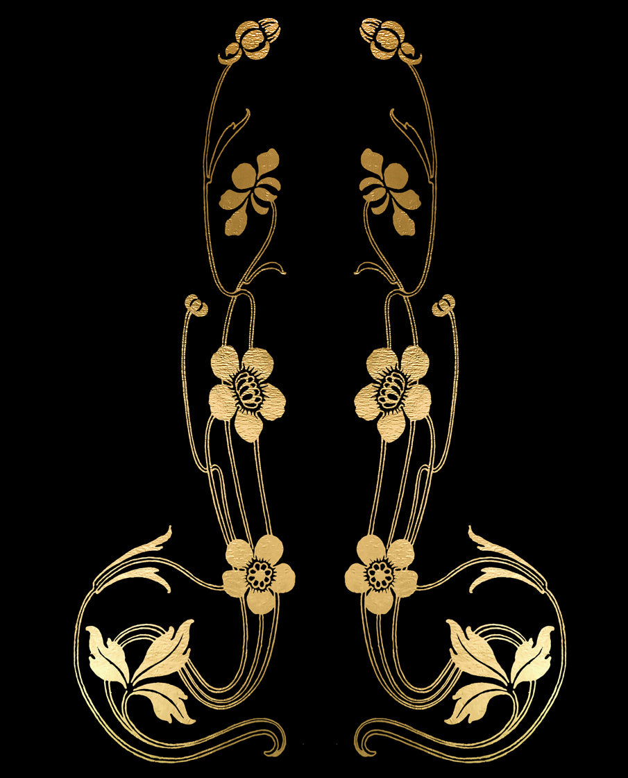 ART NOUVEAU GOLD FLOWERS - Clipart