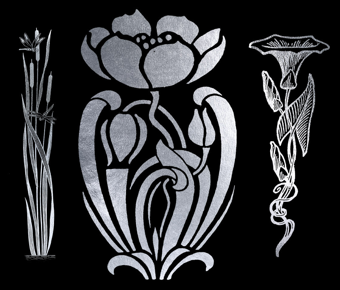 ART NOUVEAU SILVER FLOWERS - Clipart