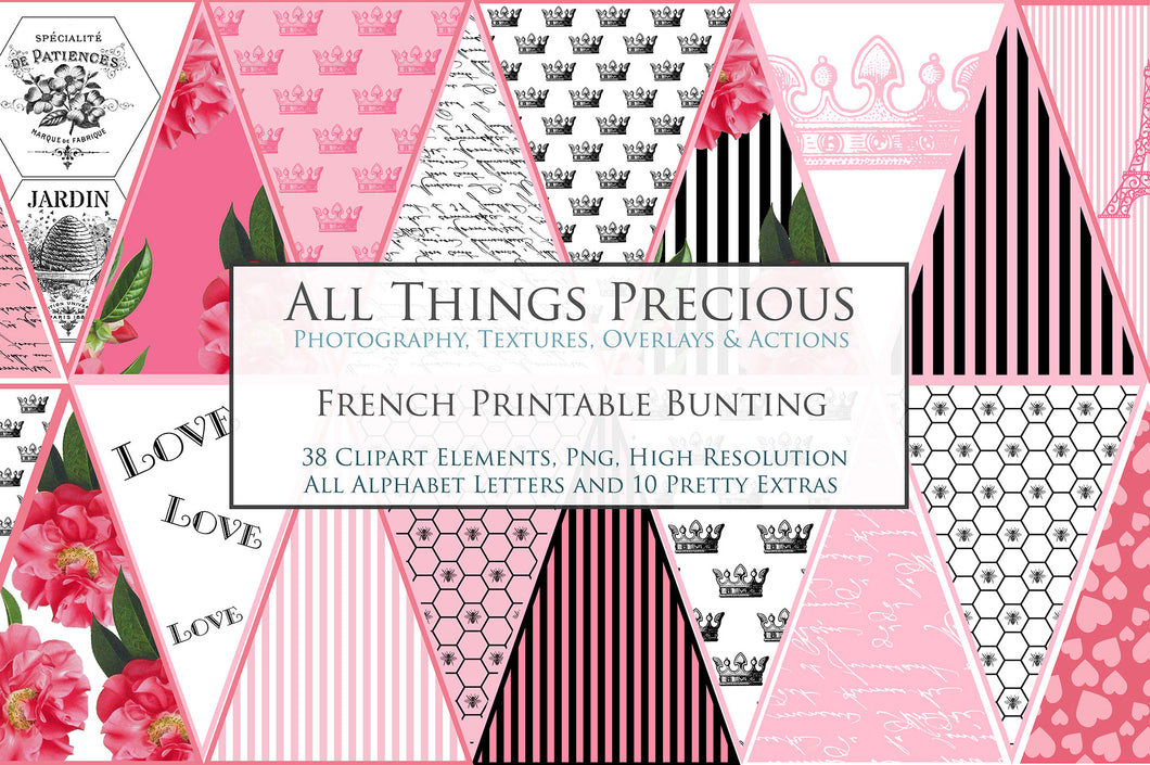 FRENCH BUNTING, Printable Png Banner - PINK - Clipart - Free Download