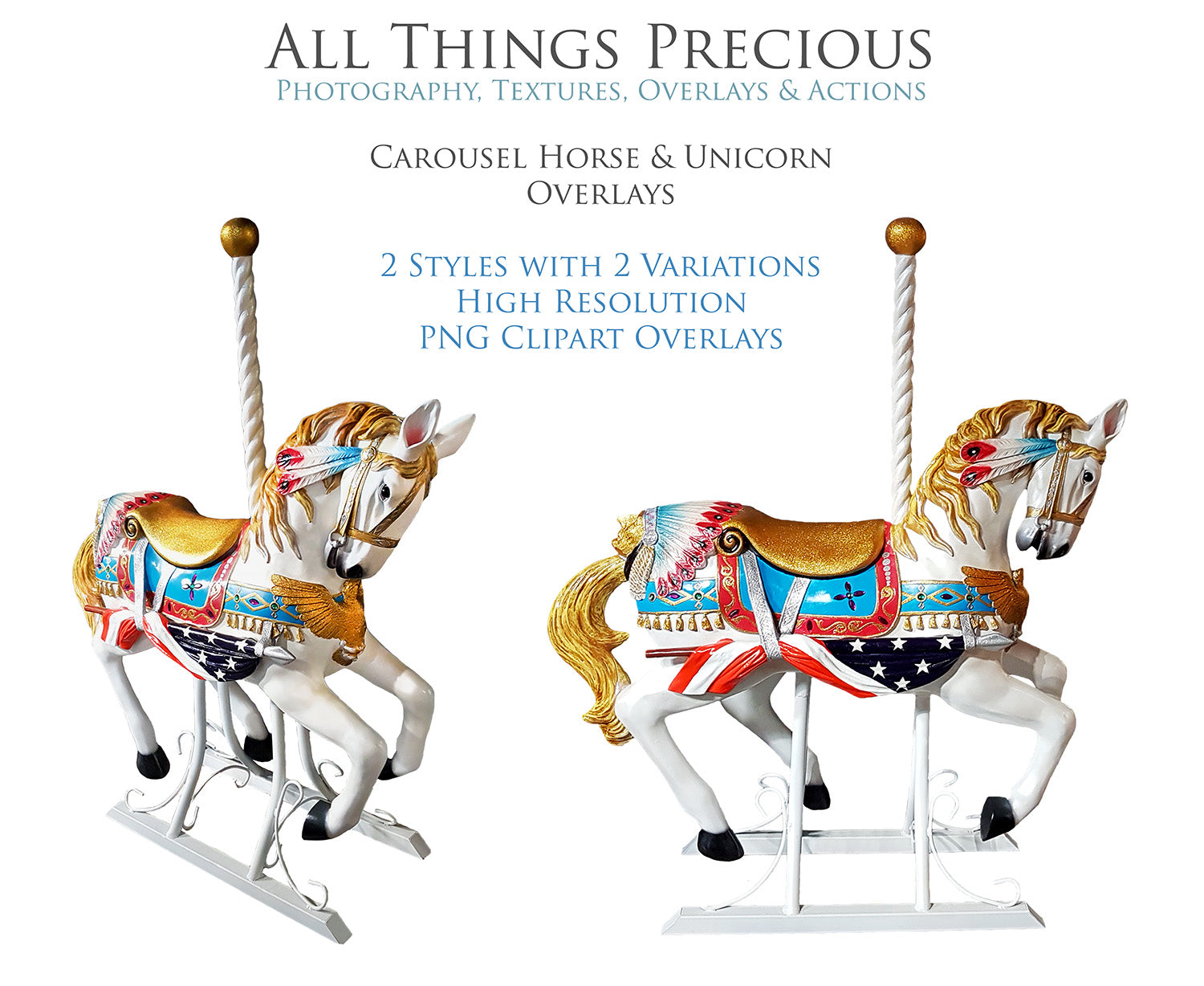 CAROUSEL HORSE & UNICORN Digital Overlays Clipart