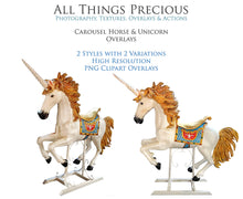 Load image into Gallery viewer, CAROUSEL HORSE &amp; UNICORN Digital Overlays Clipart
