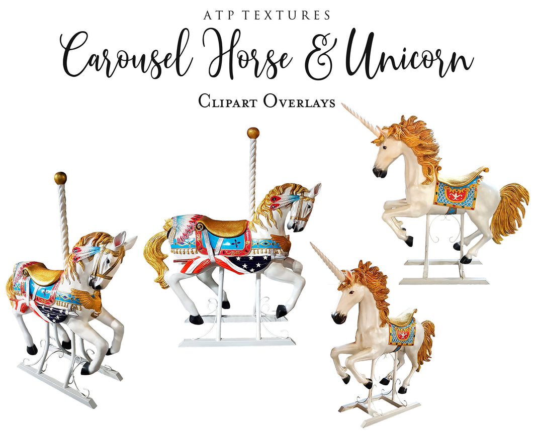 CAROUSEL HORSE & UNICORN Digital Overlays Clipart