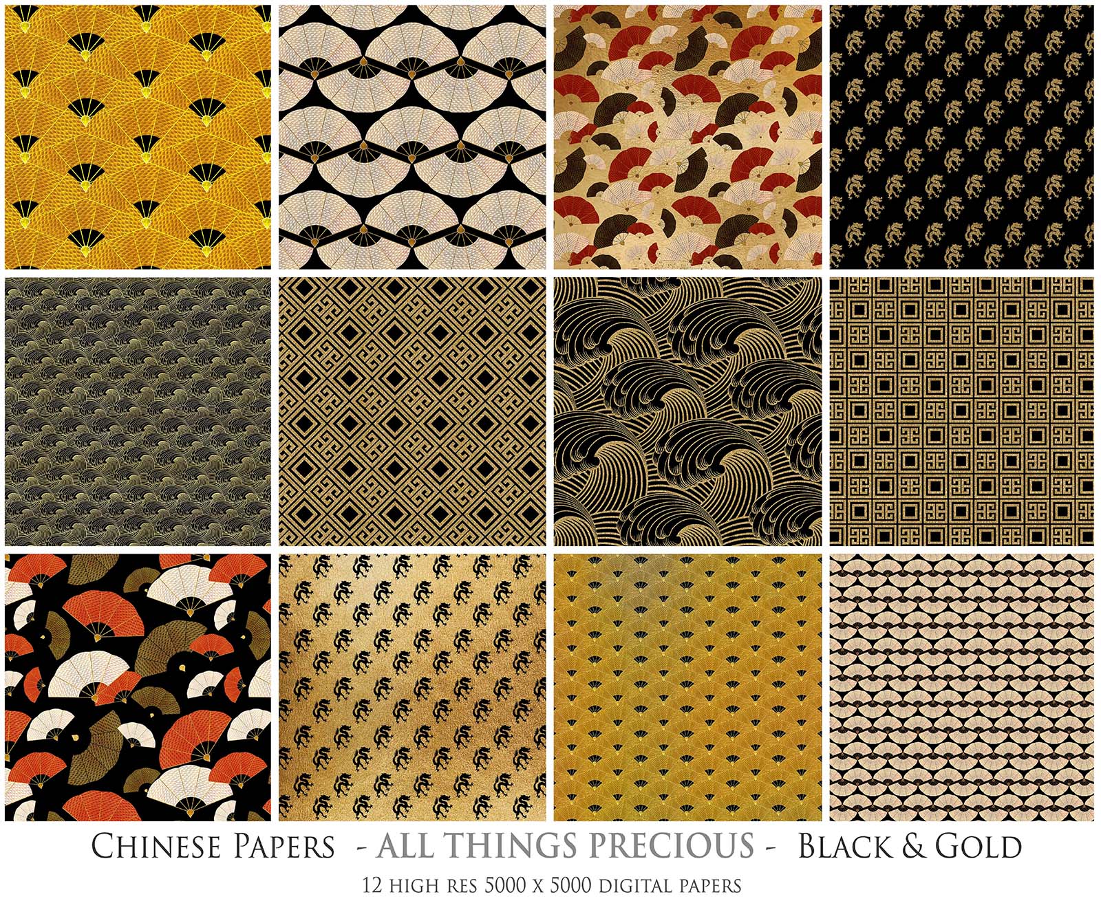 CHINESE PATTERN - GOLD & BLACK Digital Papers Set 1 – ATP Textures