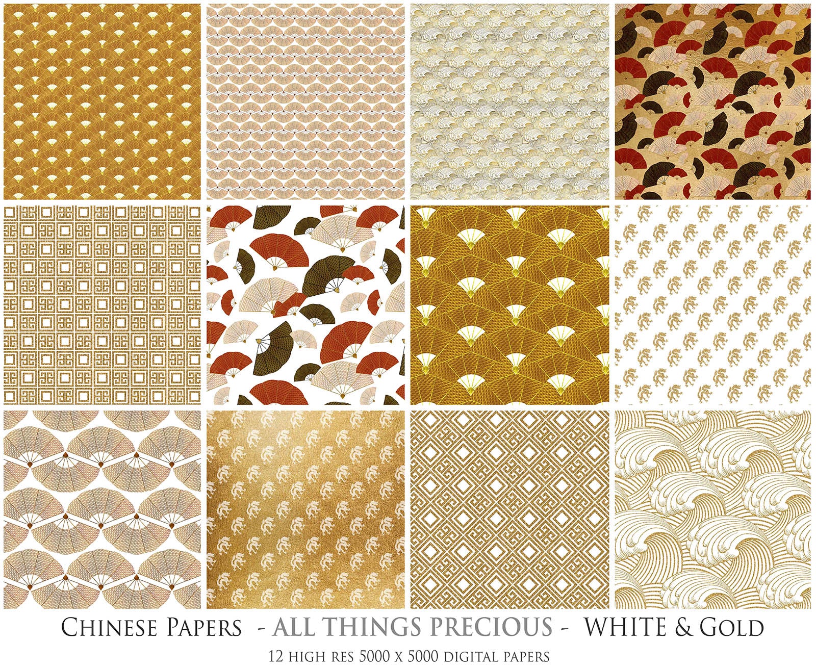 CHINESE PATTERN - GOLD & WHITE Digital Papers Set 3 – ATP Textures