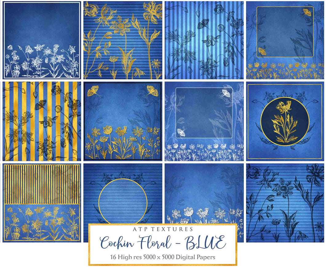 COCHIN FLORAL - BLUE - Digital Papers