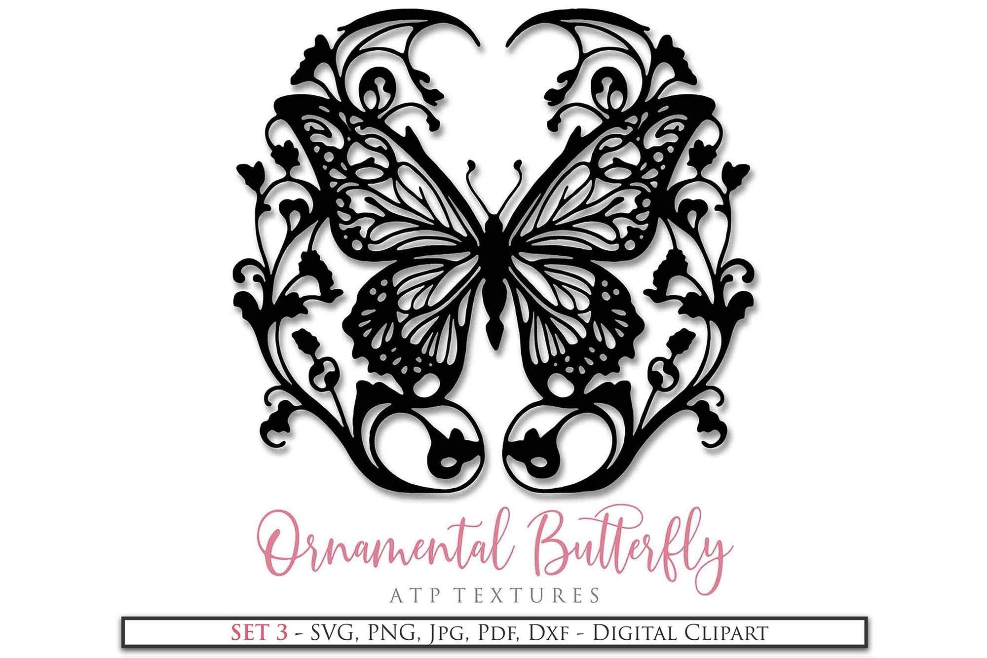 Ornamental Butterfly Clipart.Svg Clipart. Svg, Png Clipart for Cricut or Silhouette Cameo. Sublimation art.  Cut or Print. High resolution files.