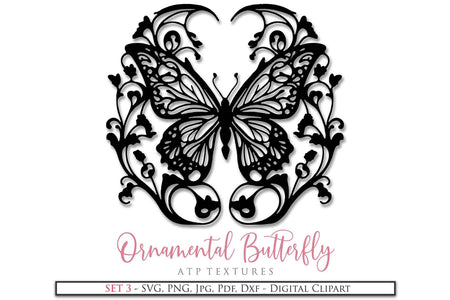 Ornamental Butterfly Clipart.Svg Clipart. Svg, Png Clipart for Cricut or Silhouette Cameo. Sublimation art.  Cut or Print. High resolution files.