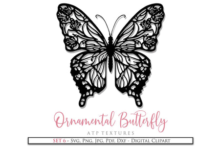 Ornamental Butterfly Clipart.Svg Clipart. Svg, Png Clipart for Cricut or Silhouette Cameo. Sublimation art.  Cut or Print. High resolution files.