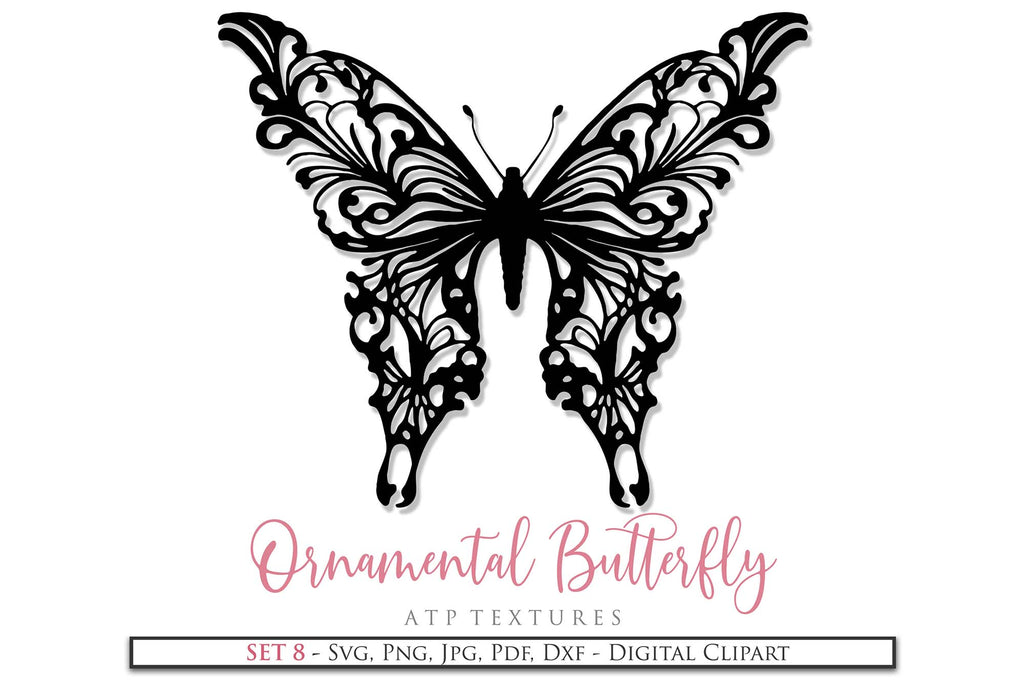 Ornamental Butterfly Clipart.Svg Clipart. Svg, Png Clipart for Cricut or Silhouette Cameo. Sublimation art.  Cut or Print. High resolution files.