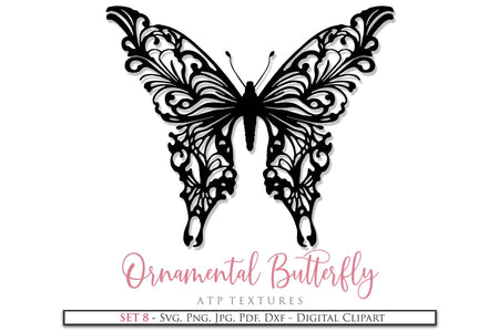 Ornamental Butterfly Clipart.Svg Clipart. Svg, Png Clipart for Cricut or Silhouette Cameo. Sublimation art.  Cut or Print. High resolution files.