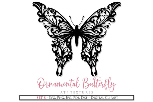 Ornamental Butterfly Clipart.Svg Clipart. Svg, Png Clipart for Cricut or Silhouette Cameo. Sublimation art.  Cut or Print. High resolution files.