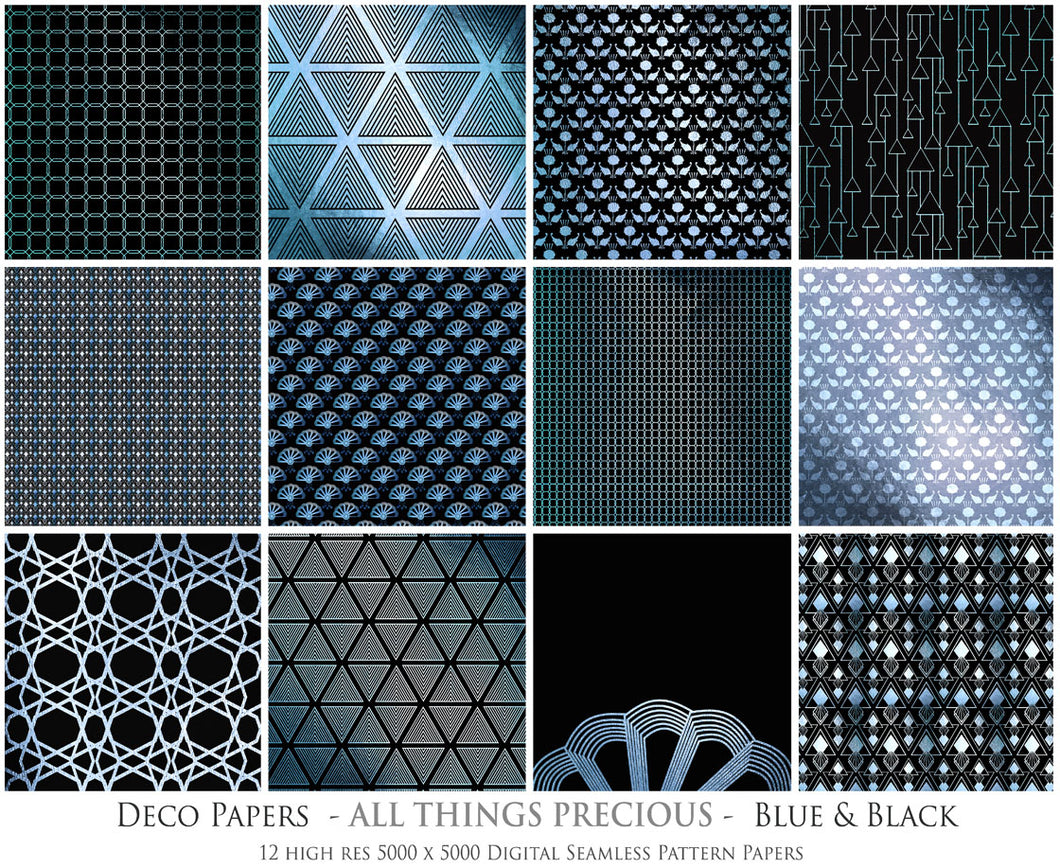 ART DECO - BLACK & BLUE Digital Papers Set 2 - Free Download