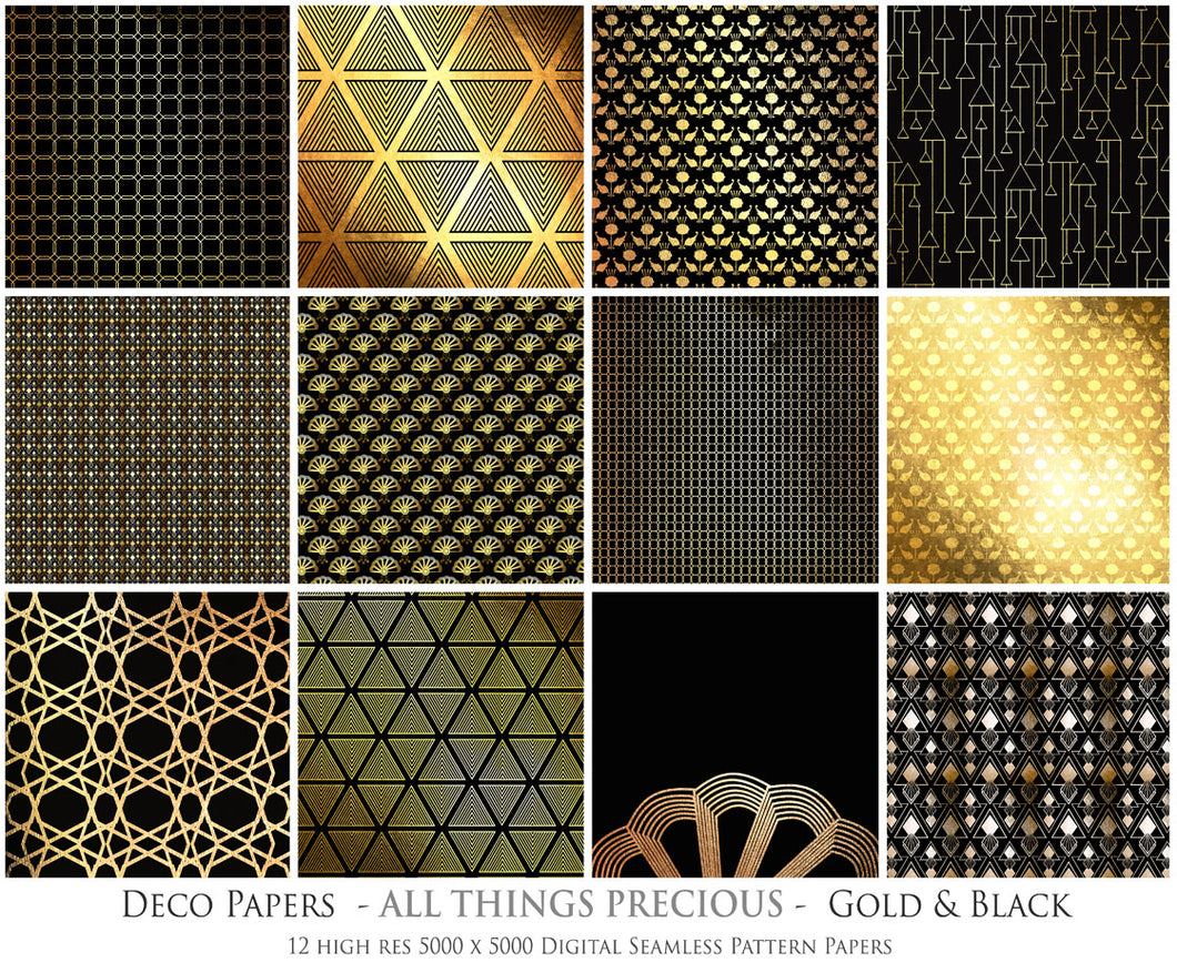 ART DECO - BLACK & GOLD Digital Papers Set 1 - Free Download