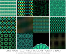 Load image into Gallery viewer, ART DECO - GREEN &amp; BLACK Digital Papers Set 6 - Free Download
