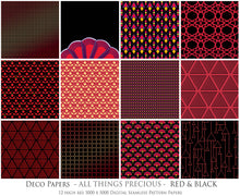 Load image into Gallery viewer, ART DECO - RED &amp; BLACK Digital Papers Set 5 - Free Download
