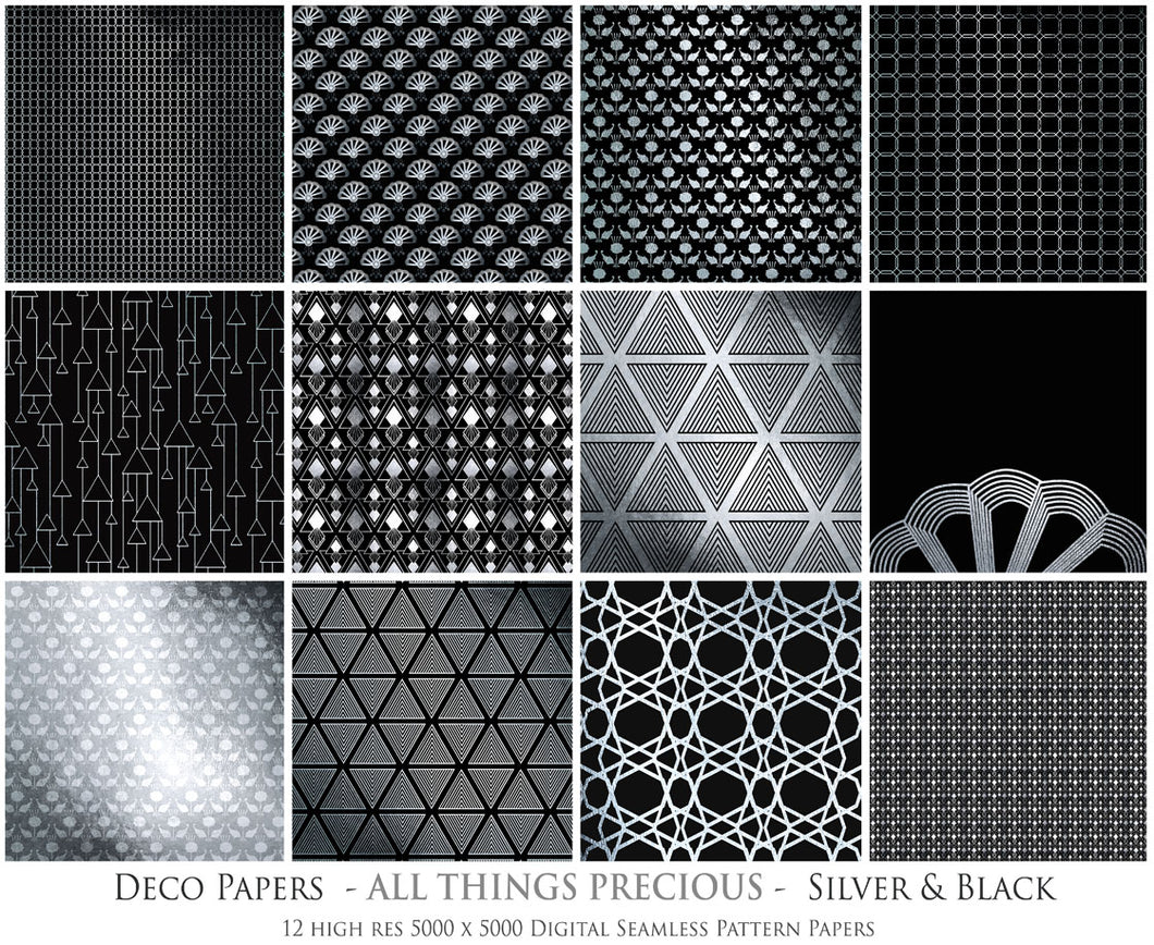 ART DECO - BLACK & SILVER Digital Papers Set 3 - Free Download