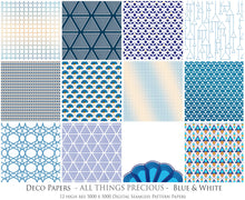 Load image into Gallery viewer, ART DECO - BLUE &amp; WHITE Digital Papers Set 9 - Free Download
