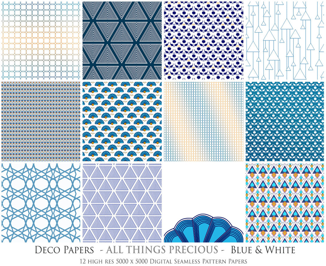 ART DECO - BLUE & WHITE Digital Papers Set 9 - Free Download