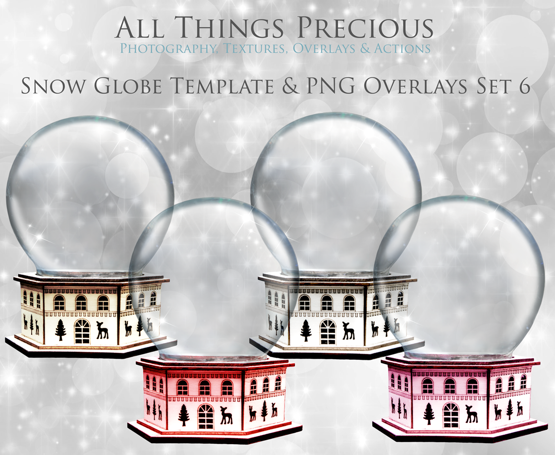 Digital Snow Globe Clipart with Overlays PSD Template.The globe is transparent. Add images. See through effect. Photoshop Photography Printable, Editable for Christmas with Frozen Winter Theme. Clear Glass graphic effects. ATP Textures