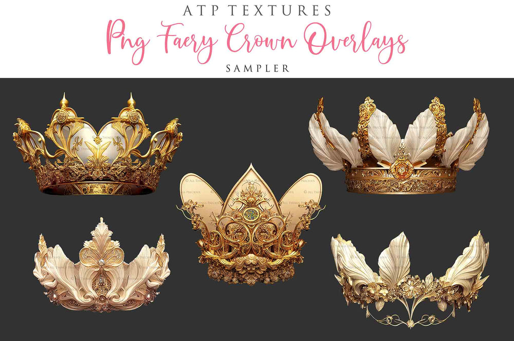 High Resolution Overlays for Photographers, Digital Art and Scrapbooking.Gorgeous clipart Faery Crowns! Created in AI and altered in photoshop. In high resolution, perfect for your next edit or project! Png graphic photography assets. Sublimation art. ATP Textures