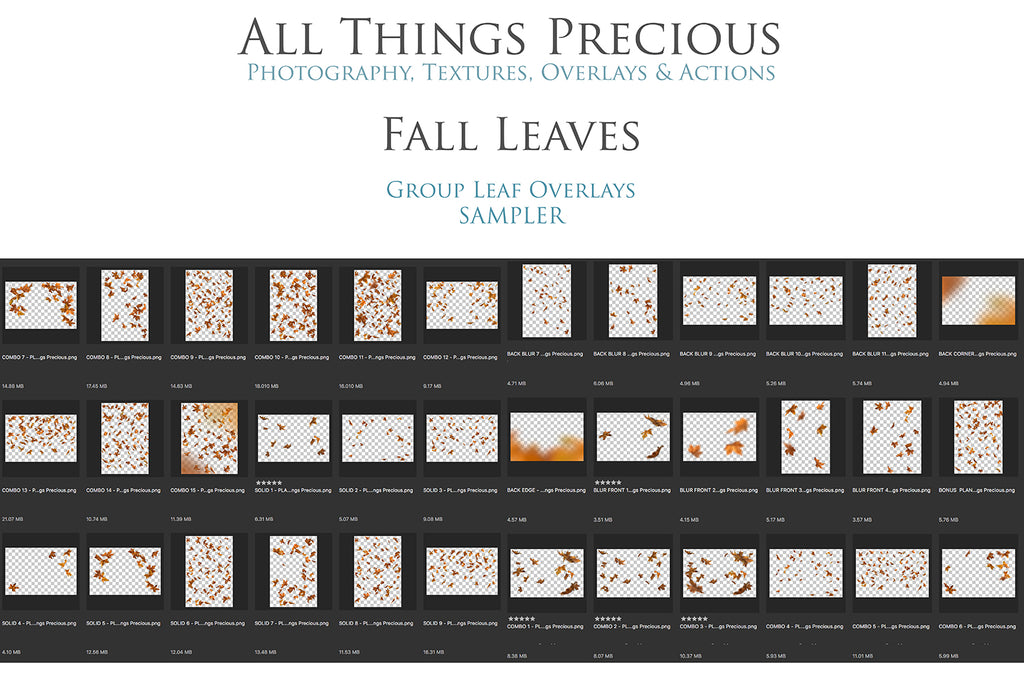 60 Leaf overlays for photography and digital scrapbooking. High resolution, leaves, autumn overlays, fall overlay, photo overlays by ATP textures.