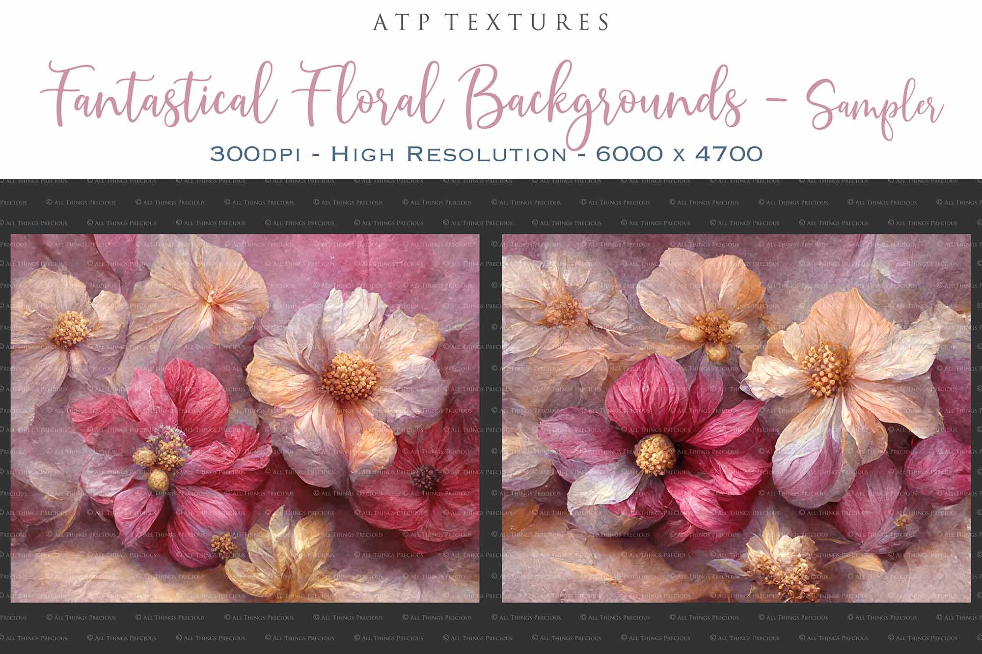 AI Digital - 12 FANTASTICAL FLORAL BACKGROUNDS - Set 2 - PINK