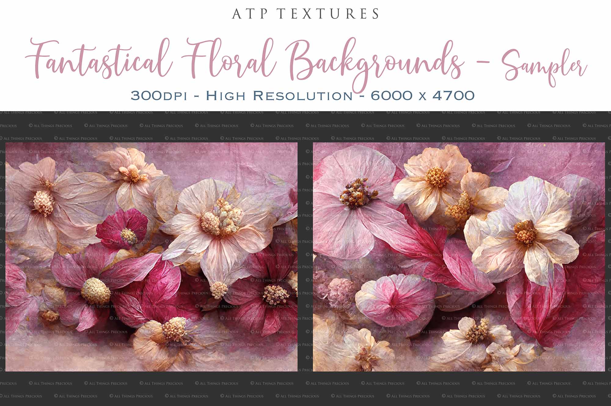AI Digital - 12 FANTASTICAL FLORAL BACKGROUNDS - Set 3 - PINK