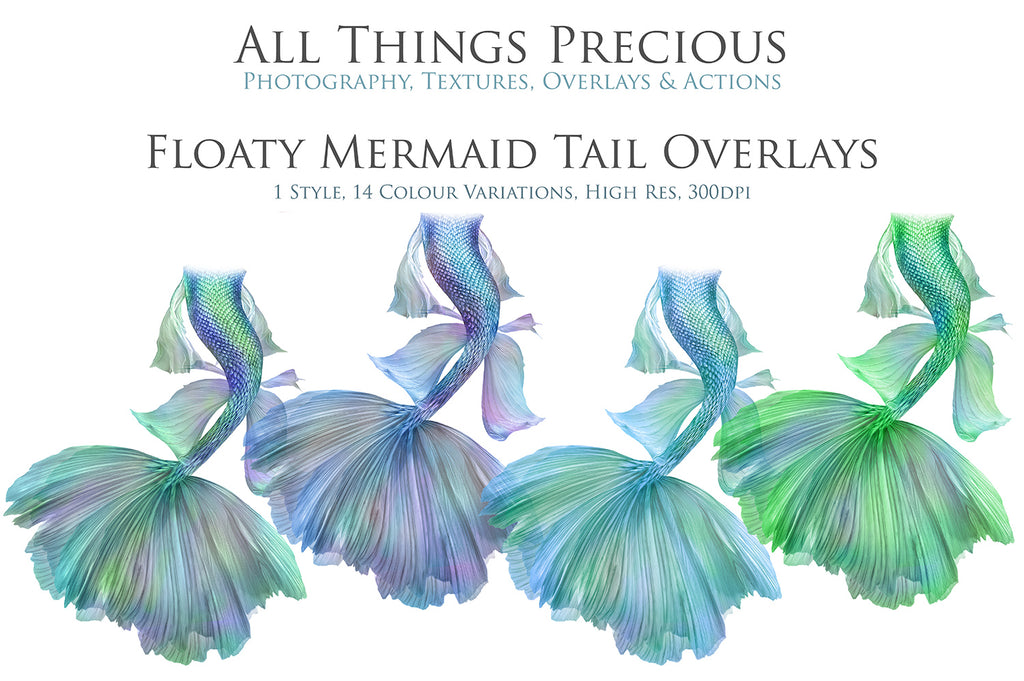 Mermaid Tail fin overlays in colourful tints. By ATP Textures Ocean undersea digital backgrounds.