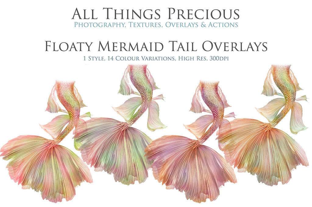 Mermaid Tail fin overlays in colourful tints. By ATP Textures Ocean undersea digital backgrounds.