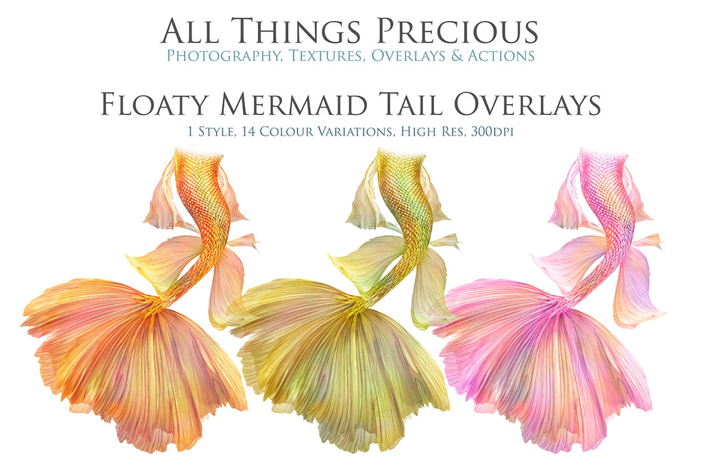 Mermaid Tail fin overlays in colourful tints. By ATP Textures Ocean undersea digital backgrounds.