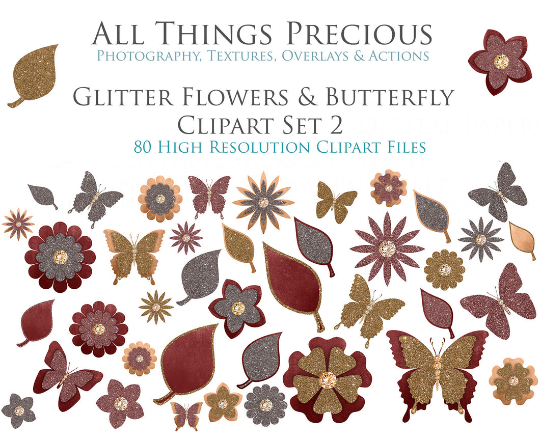 FLOWERS & BUTTERFLY BLING Set 2 - Clipart FREE DOWNLOAD