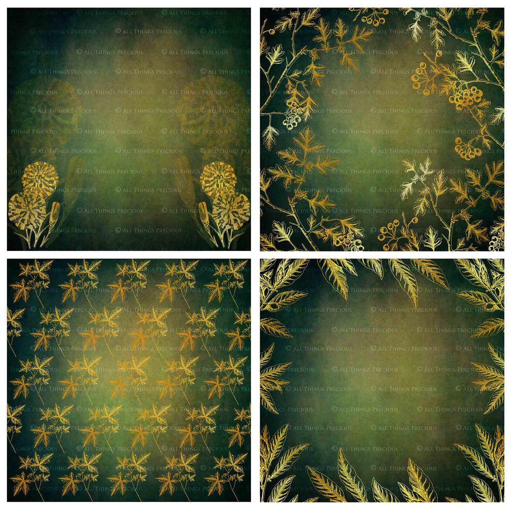 GOLD FOLIAGE - Dark Green - Digital Papers