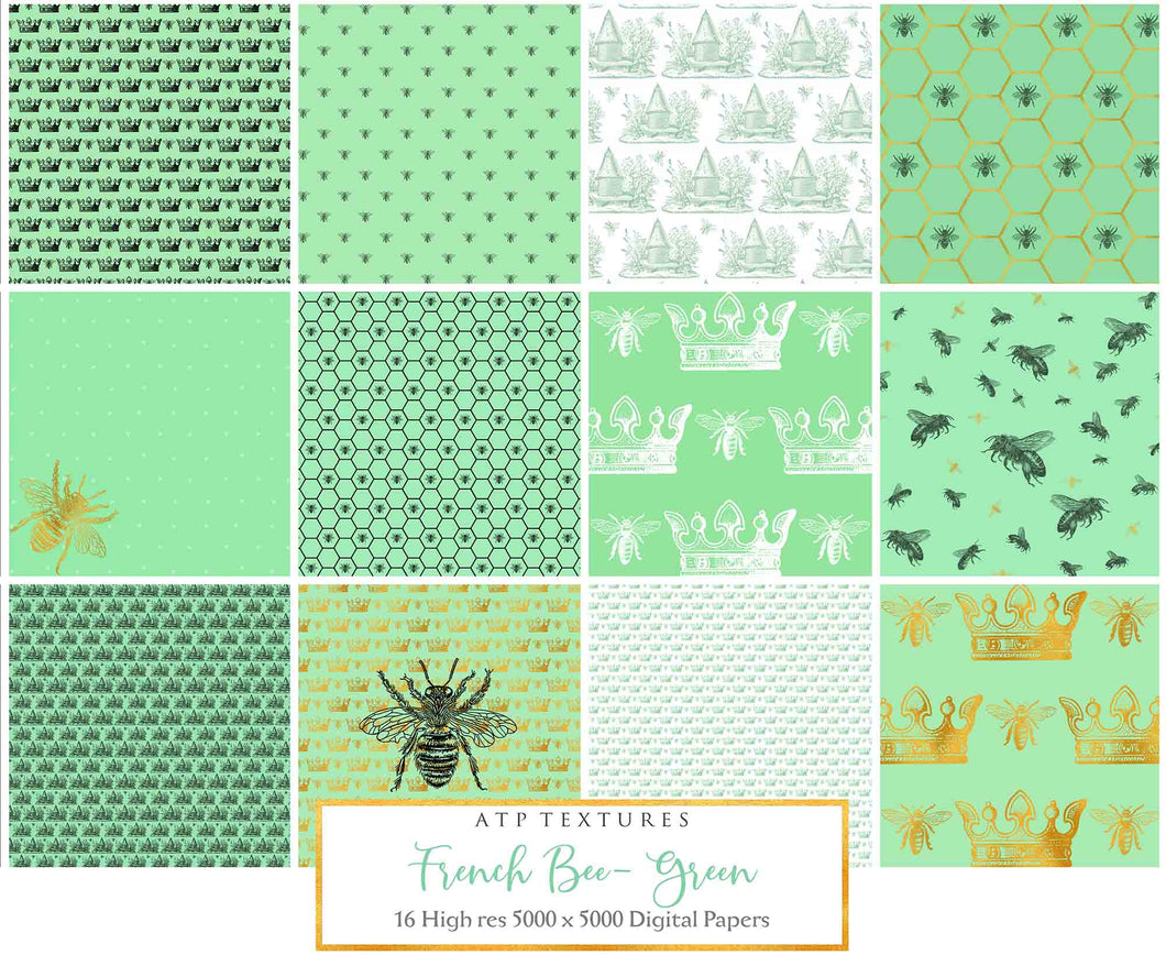 FRENCH BEE Digital Papers - GREEN