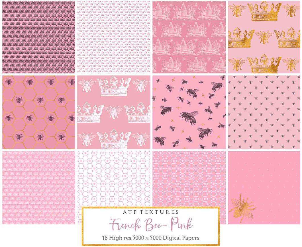 FRENCH BEE Digital Papers - PINK