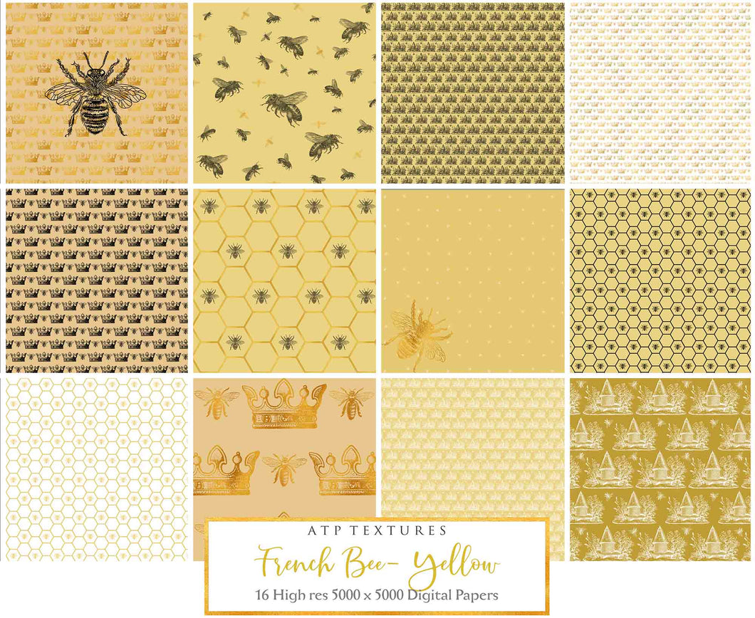 FRENCH BEE Digital Papers - YELLOW