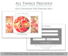 Load image into Gallery viewer, GIFT CERTIFICATE - PSD Template No. 1
