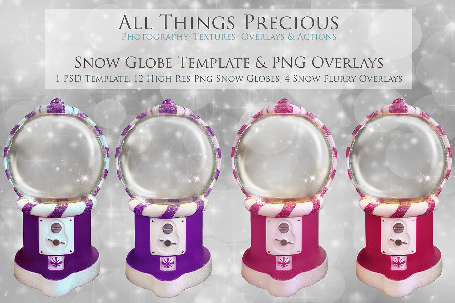 Digital Snow Globe Overlays, with snow flurries and a PSD Template included in the set. Transparent Glass Graphic Effects. Png Overlays with Photoshop Digital template file. High resolution, 300dpi. Visit the Website for more add ons, Actions, Overlays and Christmas Theme Products at ATP Textures.