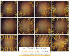 Load image into Gallery viewer, GOLD FOLIAGE - Dark Pink - Digital Papers
