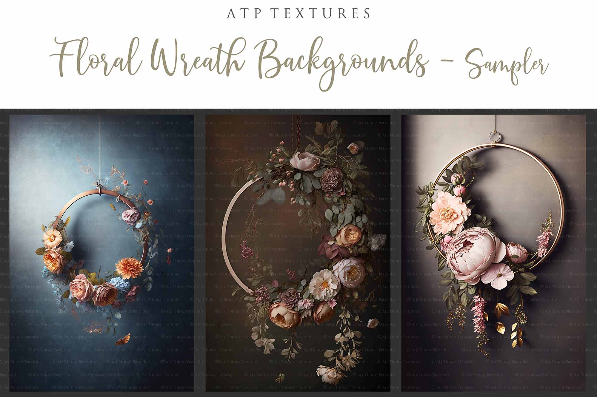 12 FLORAL WREATH Digital backgrounds - Set 2