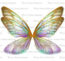 Load image into Gallery viewer, Digital Overlays for Photographers, Graphic design, scrapbooking and creatives.. Fairy Wings. High resolution, fine art digital assets for creating fantasy art.  Png overlay with transparent background. Magical Edit. Png Photo editing art assets.
