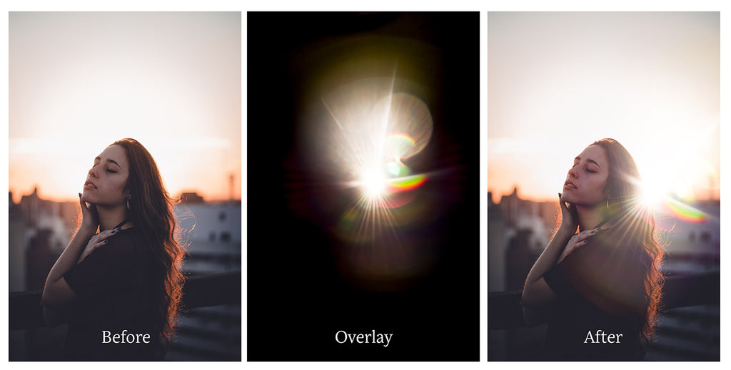 Lens flare, Sun flare overlays for photography, sunlight, light beams for summer sunshine photos. Photoshop, Digital scrapbooking. Transparent, high resolution files for photographers. Glowing overlays for fantasy digital art, Child portraiture. Digital download. Graphic effects. ATP Textures