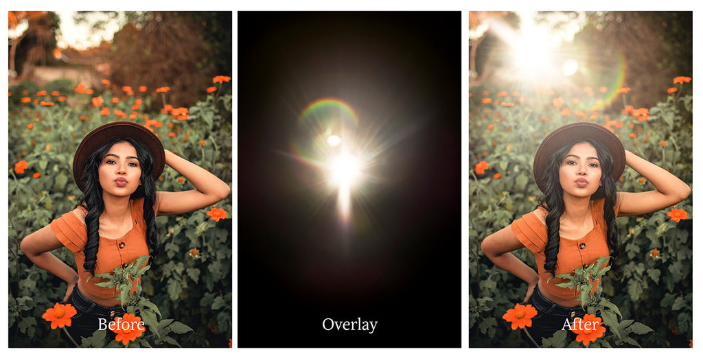 Lens flare, Sun flare overlays for photography, sunlight, light beams for summer sunshine photos. Photoshop, Digital scrapbooking. Transparent, high resolution files for photographers. Glowing overlays for fantasy digital art, Child portraiture. Digital download. Graphic effects. ATP Textures