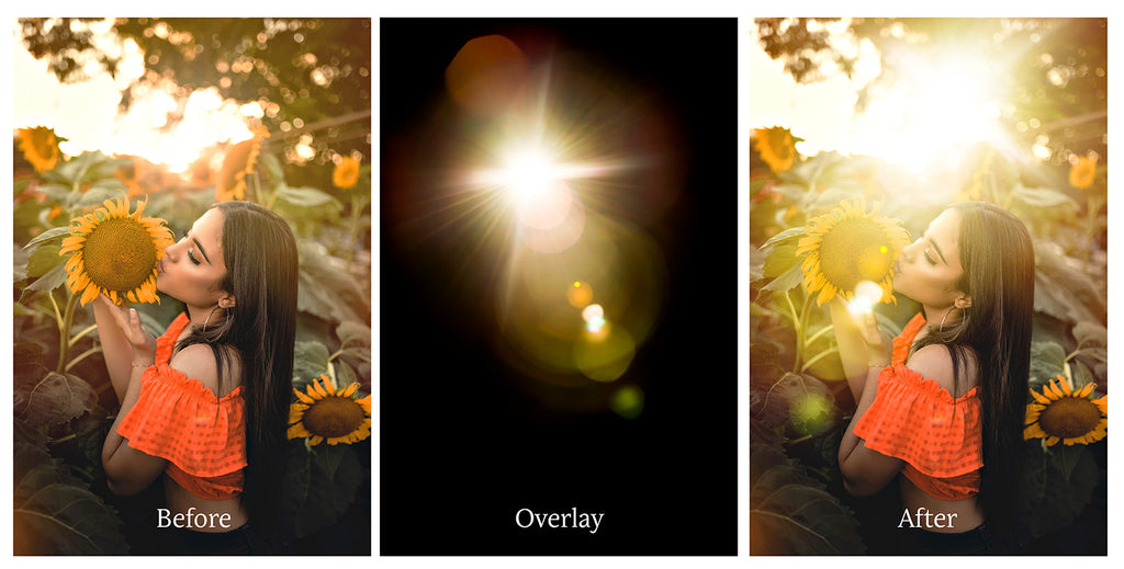 Lens flare, Sun flare overlays for photography, sunlight, light beams for summer sunshine photos. Photoshop, Digital scrapbooking. Transparent, high resolution files for photographers. PNG overlays for fantasy digital art, Child portraiture. Digital download. Graphic effects. ATP Textures