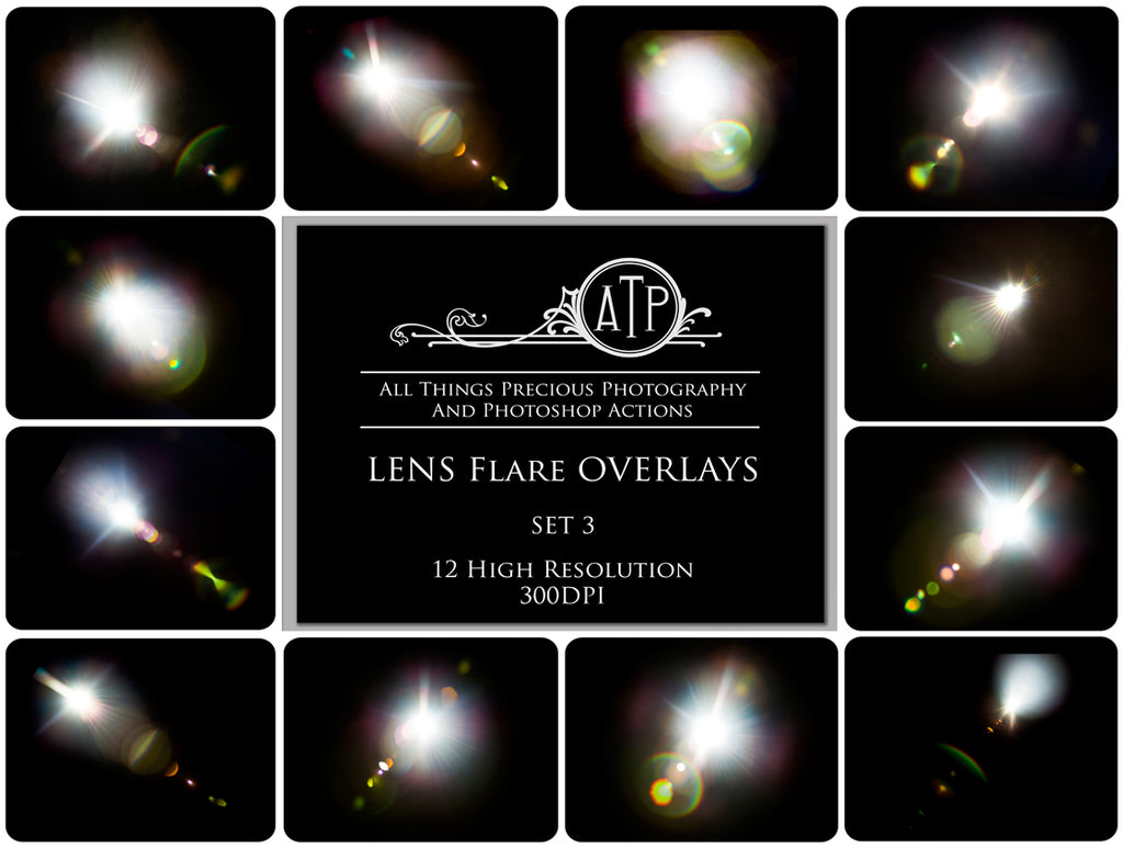 Lens flare, Sun flare overlays for photography, sunlight, light beams for summer sunshine photos. Photoshop, Digital scrapbooking. Transparent, high resolution files for photographers. Glowing overlays for fantasy digital art, Child portraiture. Digital download. Graphic effects. ATP Textures