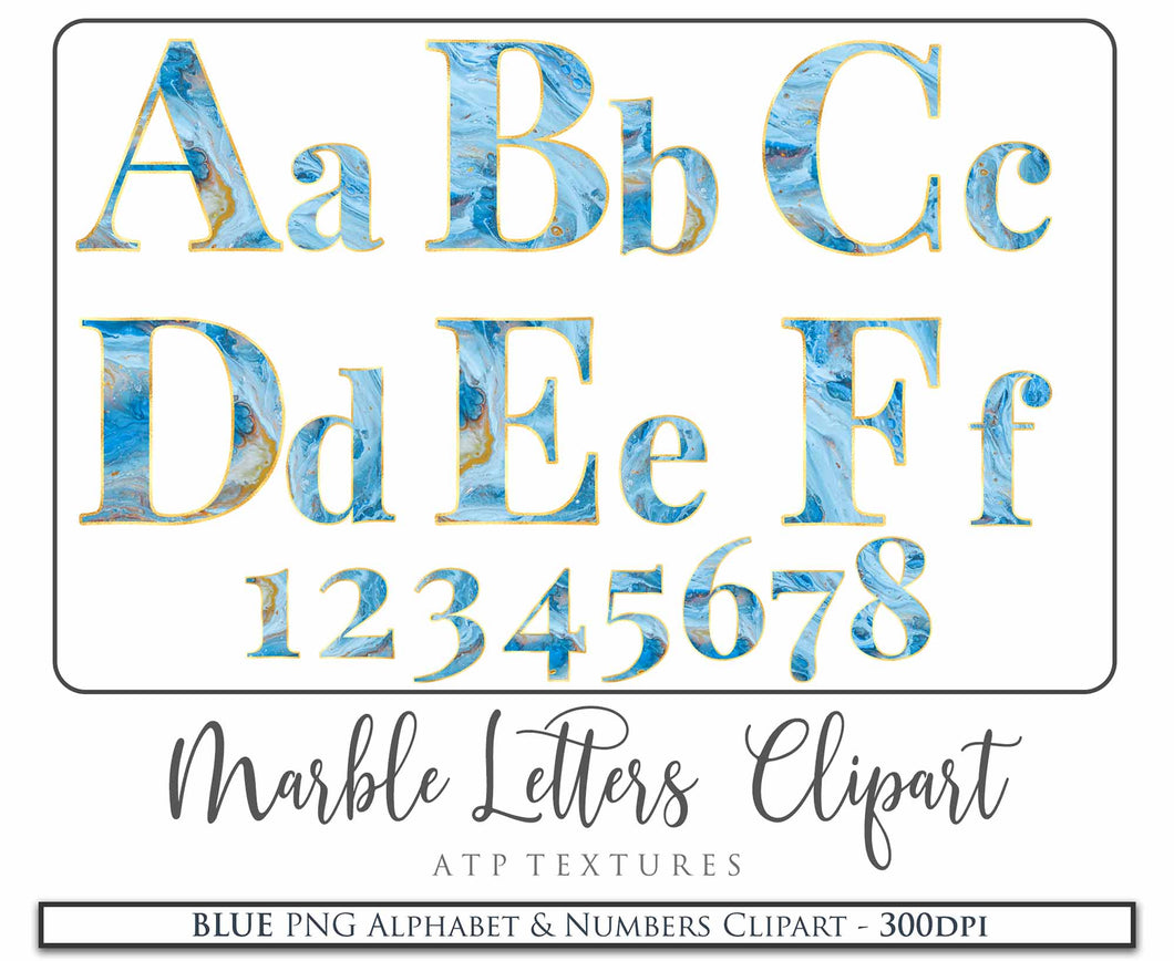 MARBLE LETTERS & NUMBERS  - BLUE - Clipart