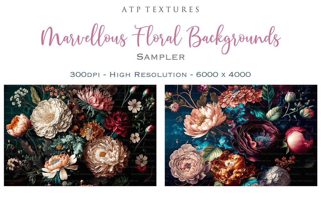 Floral Background in High resolution. For Digital scrapbooking, Print, Photoshop and Photography. Backdrop bundle. Digital, 300dpi, jpeg files for print. rich coloured flowers on a dark background.